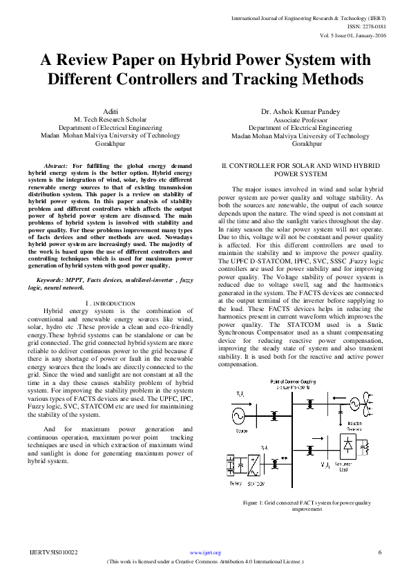 (PDF) IJERTA Review Paper on Hybrid Power System with Different
