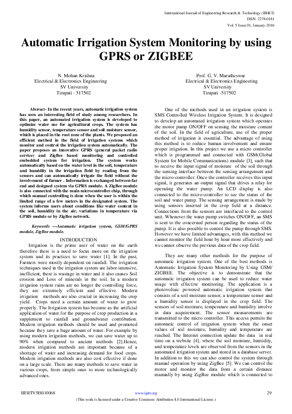 (PDF) IJERTAutomatic Irrigation System Monitoring by using GPRS or