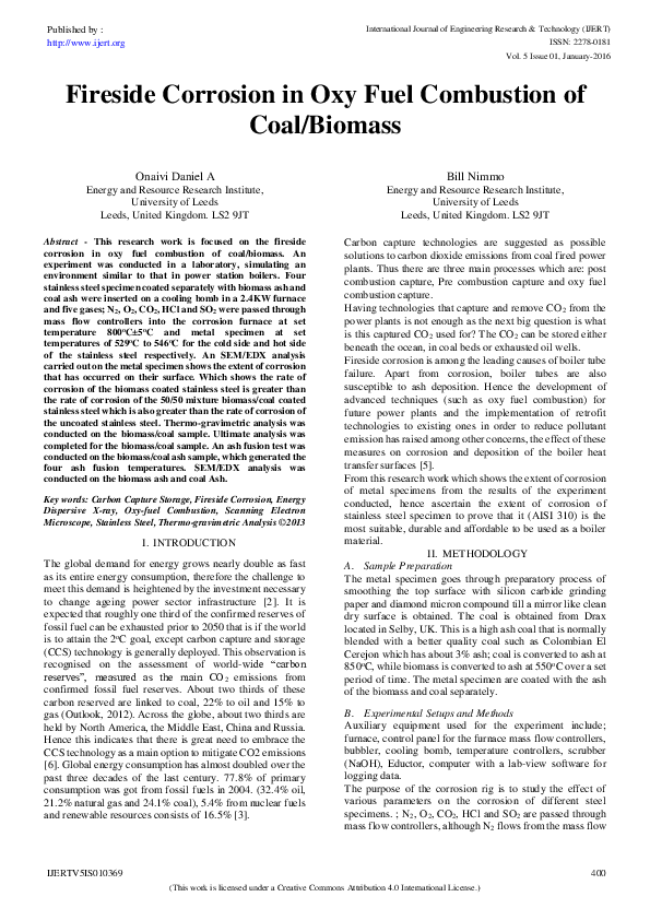 (PDF) IJERT-Fireside Corrosion in Oxy Fuel Combustion of Coal/Biomass