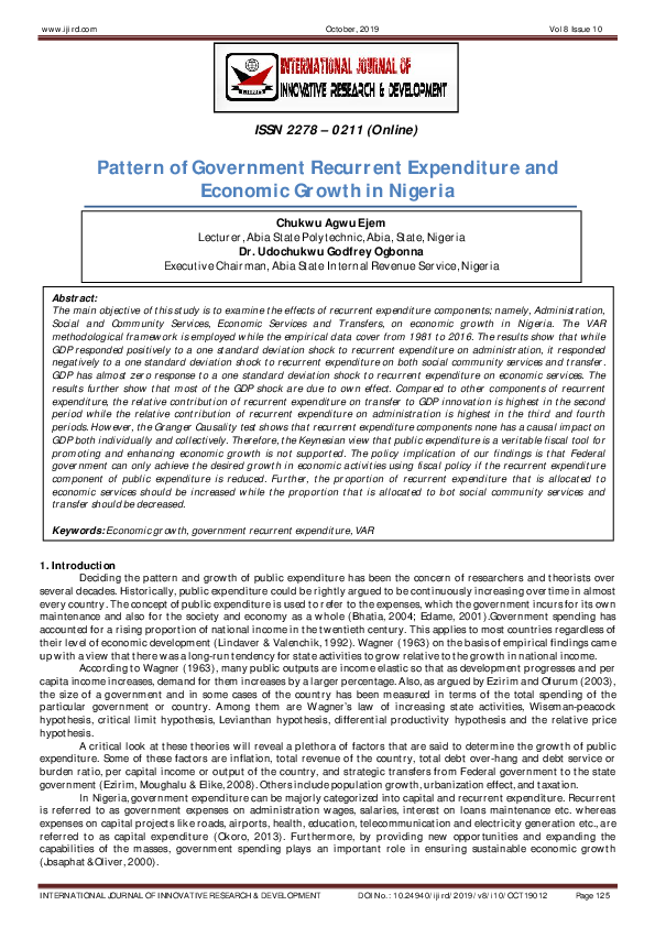 (PDF) Pattern of Government Recurrent Expenditure and Economic Growth ...