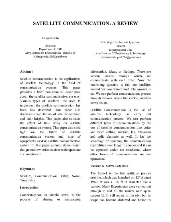 (DOC) SATELLITE COMMUNICATION: A REVIEW