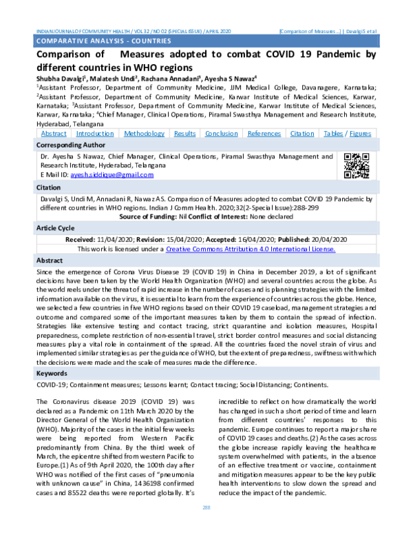 (PDF) COMPARATIVE ANALYSIS -COUNTRIES Comparison of Measures adopted to ...
