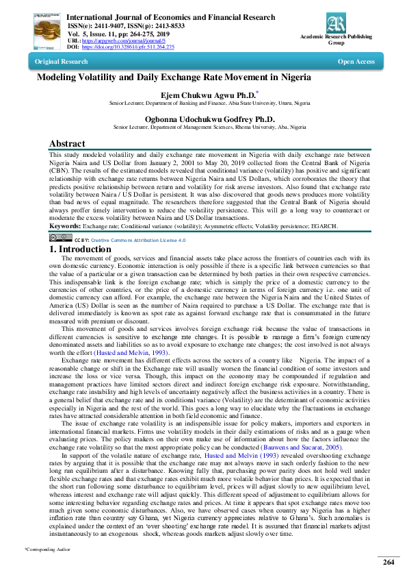 (PDF) Modeling Volatility and Daily Exchange Rate Movement in Nigeria