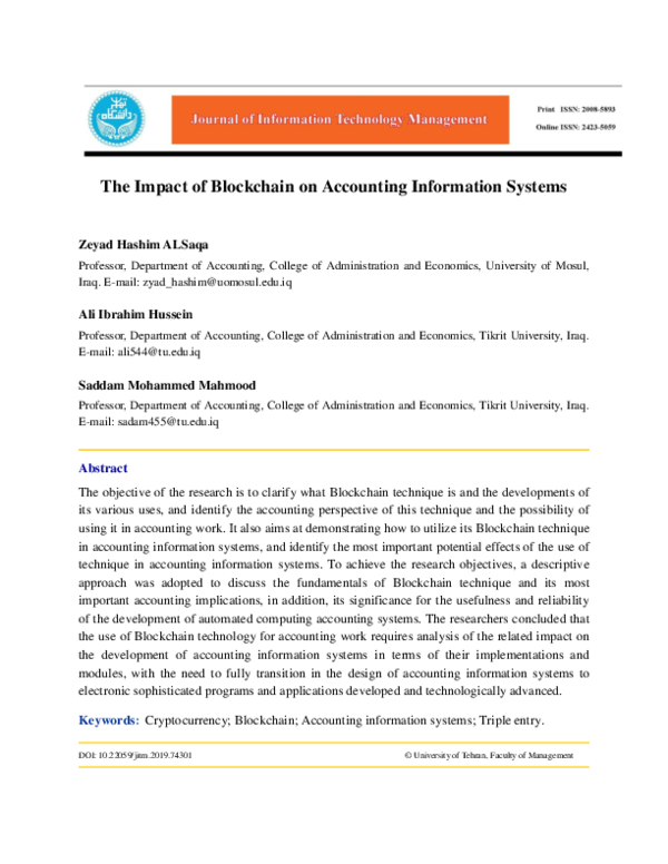 (PDF) The Impact of Blockchain on Accounting Information Systems The ...