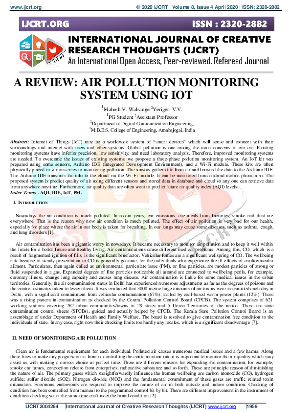 (PDF) AIR Pollution Monitoring System using IoT