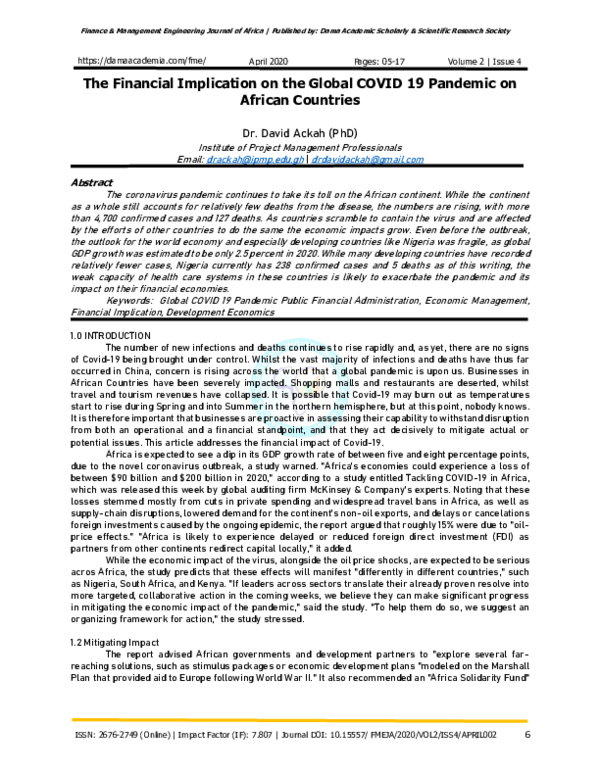 (PDF) The Financial Implication on the Global COVID 19 Pandemic on ...