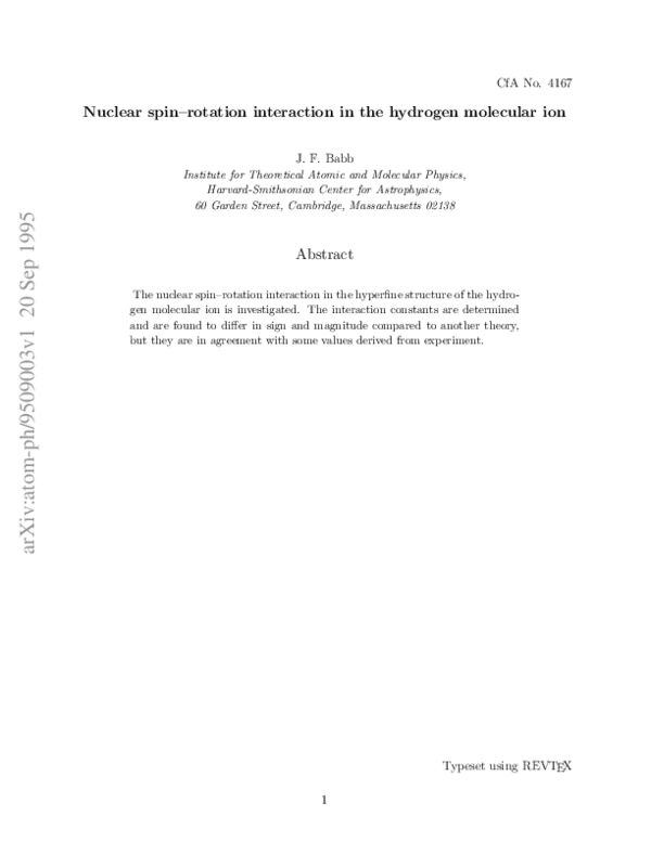 (PDF) Nuclear Spin-Rotation Interaction in the Hydrogen Molecular Ion