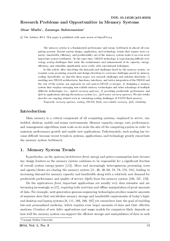 (PDF) Research Problems and Opportunities in Memory Systems