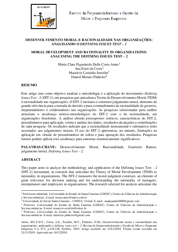 (PDF) DESENVOLVIMENTO MORAL E RACIONALIDADE NAS ORGANIZAÇÕES ...