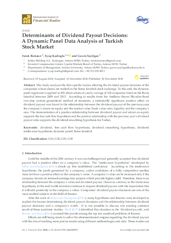 (PDF) Determinants of Dividend Payout Decisions: A Dynamic Panel Data ...