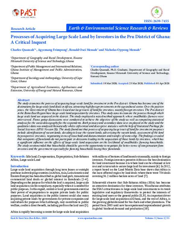 (PDF) Processes of Acquiring Large Scale Land by Investors in the Pru ...