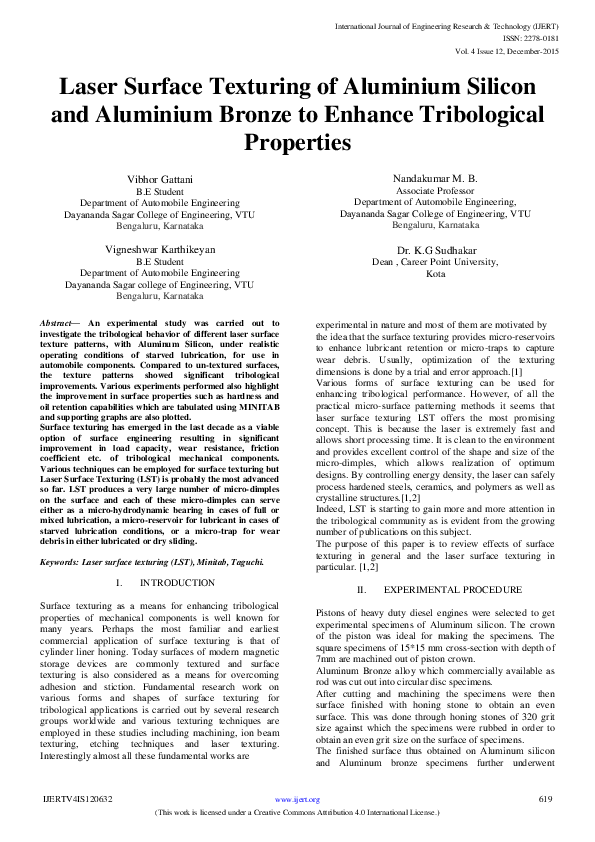 (PDF) IJERTLaser Surface Texturing of Aluminium Silicon and Aluminium