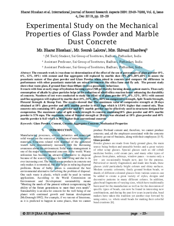 (PDF) Experimental Study on the Mechanical Properties of Glass Powder ...