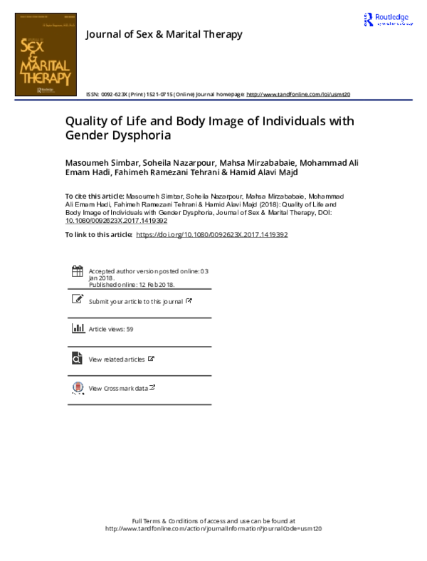 (PDF) Quality of Life and Body Image of Individuals with Gender Dysphoria
