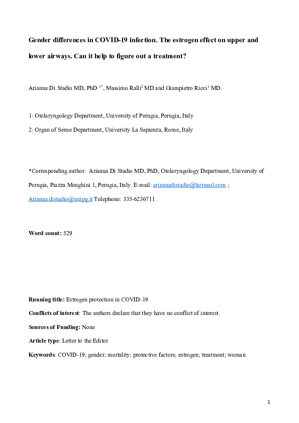 (PDF) Gender differences in COVID-19 infection. The estrogen effect on ...