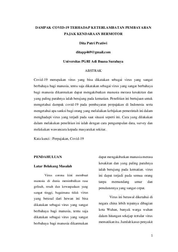 Pdf Dampak Covid 19 Terhadap Keterlambatan Pembayaran Pajak Kendaraan Bermotor Dpp Pp Academia Edu