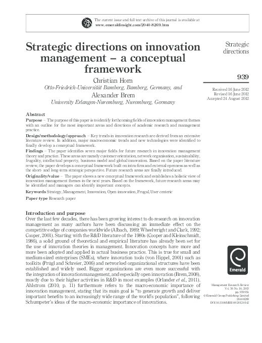 (PDF) Strategic directions on innovation management – a conceptual ...
