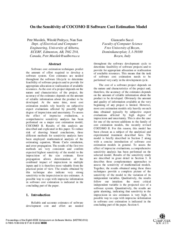 (PDF) On the sensitivity of COCOMO II software cost estimation model