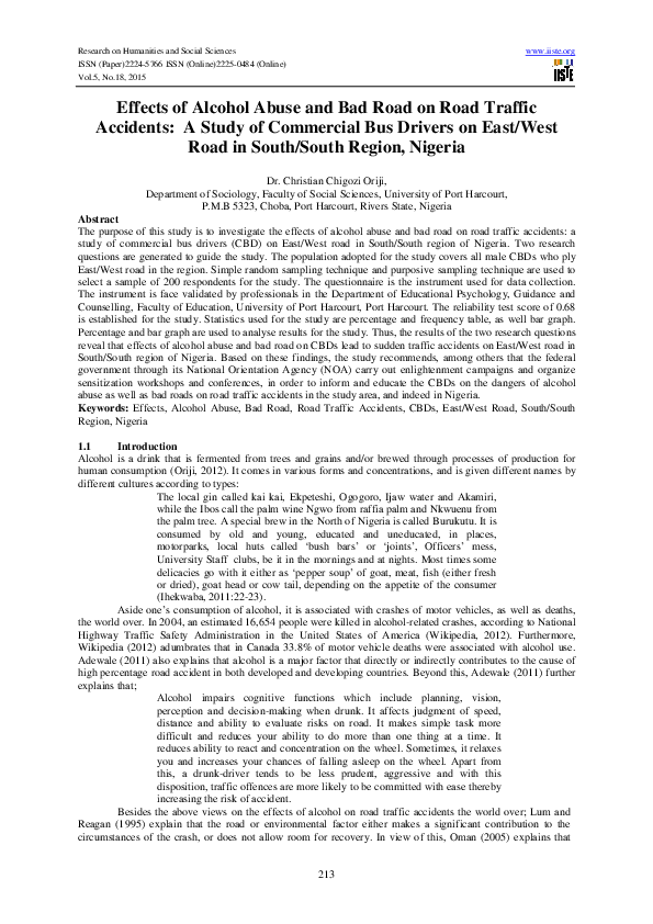 (PDF) Effects of Alcohol Abuse and Bad Road on Road Traffic Accidents ...