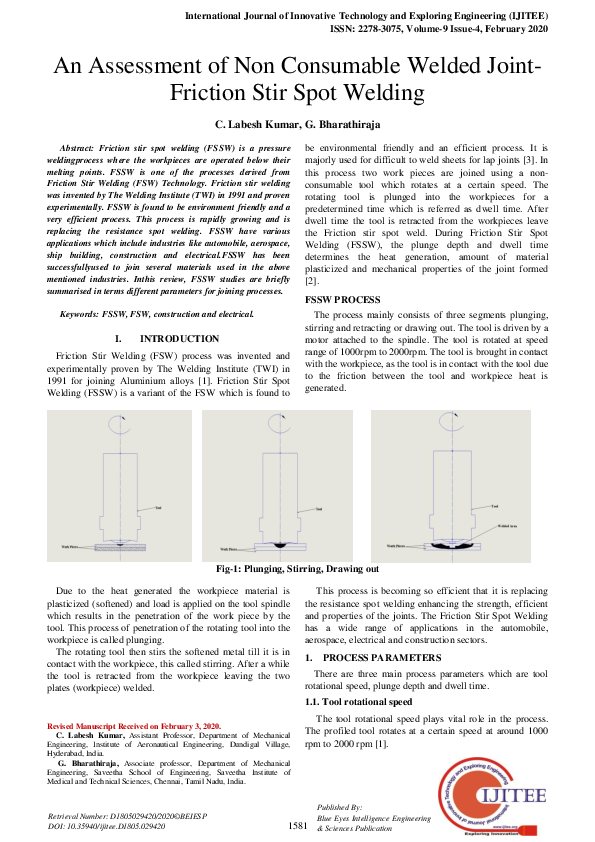 (PDF) An Assessment of Non Consumable Welded Joint- Friction Stir Spot ...
