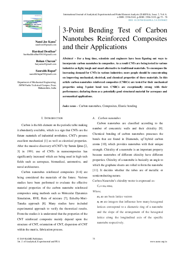 (PDF) 3-Point Bending Test of Carbon Nanotubes Reinforced Compositesand ...