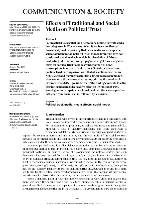 (PDF) Effects of Traditional and Social Media on Political Trust