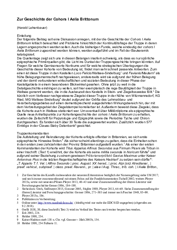 (PDF) Zur Geschichte der Cohors I Aelia Brittonum (Rohfassung m