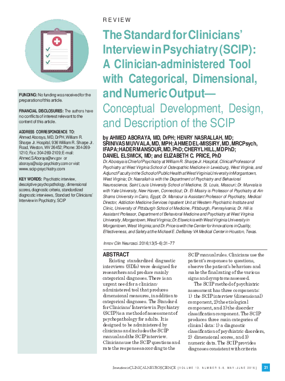 (PDF) The Standard for Clinicians' Interview in Psychiatry (SCIP): A ...