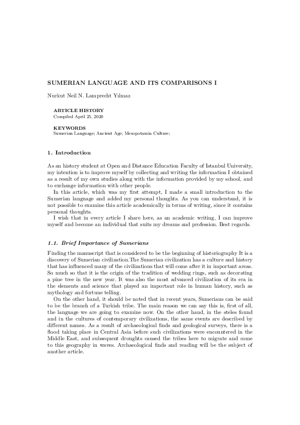 (PDF) SUMERIAN LANGUAGE AND ITS COMPARISONS I