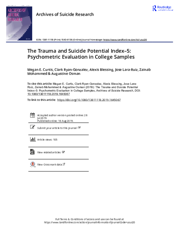 Pdf Archives Of Suicide Research The Trauma And Suicide Potential Pdf Archives Of Suicide Research The Trauma And Suicide Potential