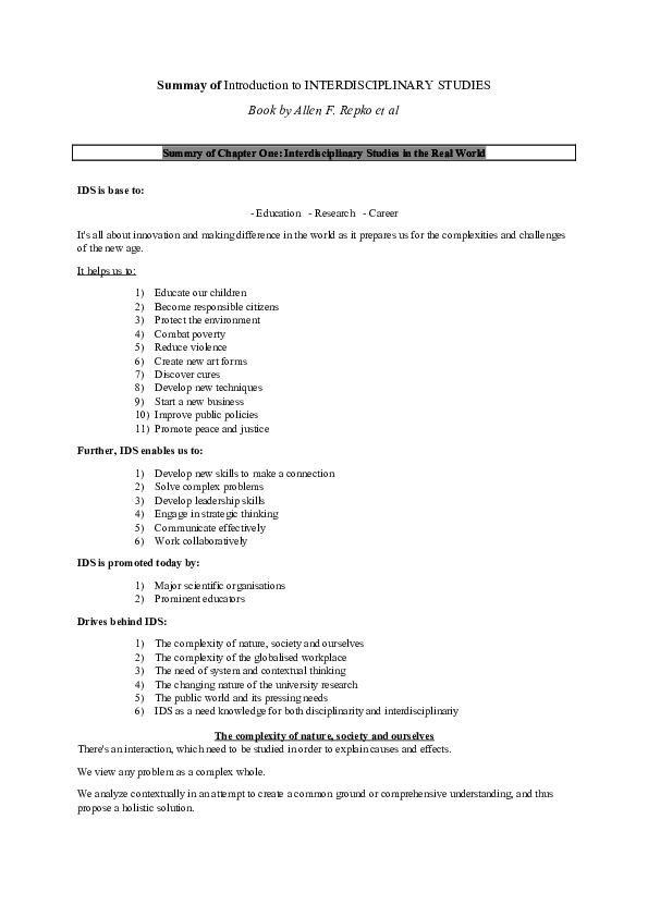(DOC) Introduction to Interdisciplinary Studie