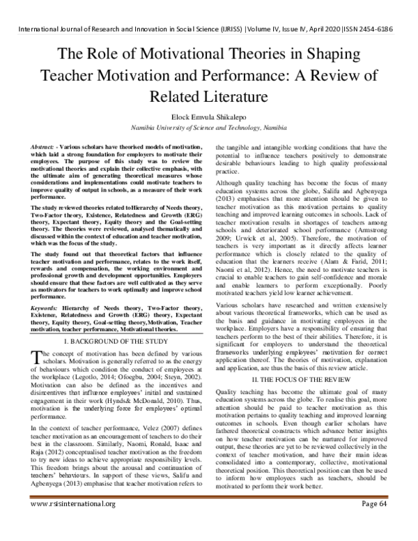 (PDF) The Role of Motivational Theories in Shaping Teacher Motivation ...