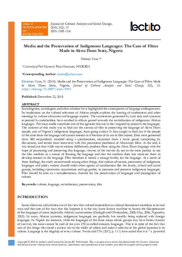 (PDF) Media and the Preservation of Indigenous Languages: The Case of ...