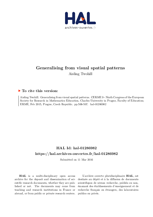 (PDF) Generalising from visual spatial patterns