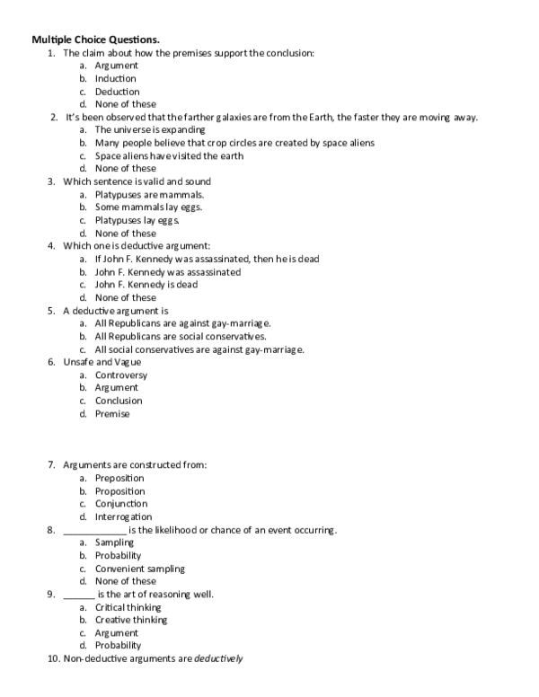 (DOC) Logic MCQs Adeel Irshad Academia.edu