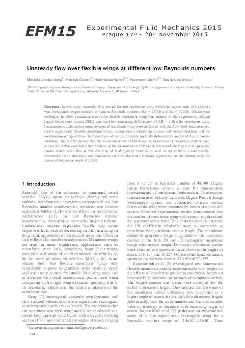 (PDF) Unsteady flow over flexible wings at different low Reynolds numbers