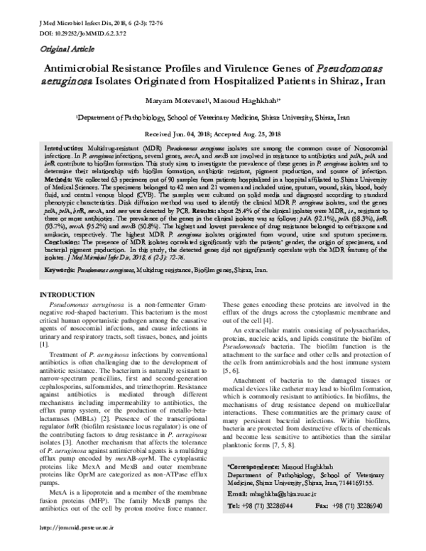 (PDF) Antimicrobial Resistance Profiles and Virulence Genes of ...