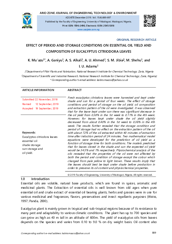 (PDF) EFFECT OF PERIOD AND STORAGE CONDITIONS ON ESSENTIAL OIL YIELD ...
