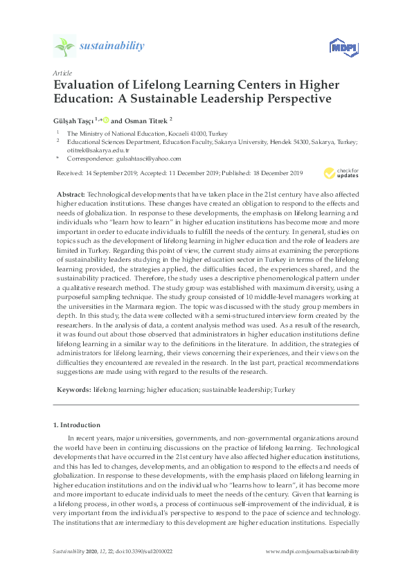 (PDF) Evaluation of Lifelong Learning Centers in Higher Education: A ...