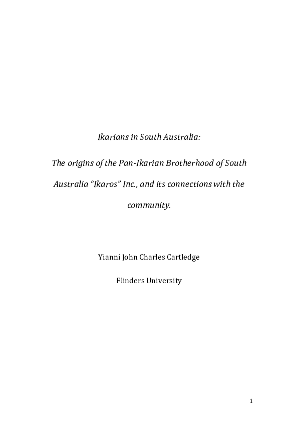 (PDF) Ikarians In South Australia The origins of the PanIkarian Brotherhood of South Australia