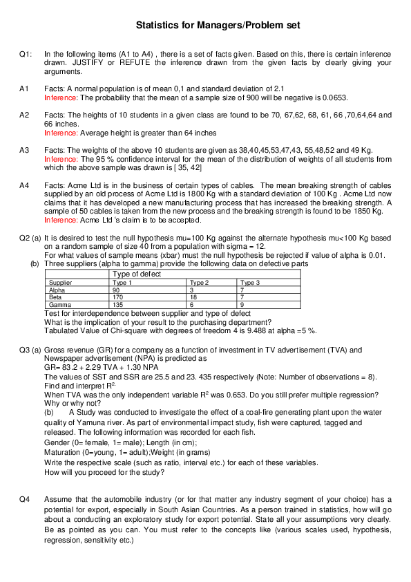 (PDF) Problem set in Statistics
