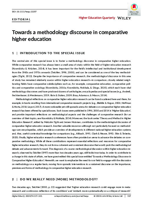 (PDF) Towards a methodology discourse in comparative higher education
