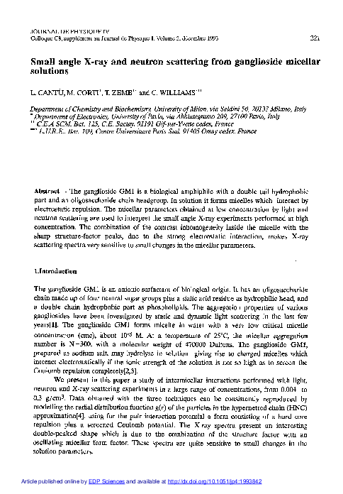 (PDF) Small angle X-ray and neutron scattering from ganglioside ...