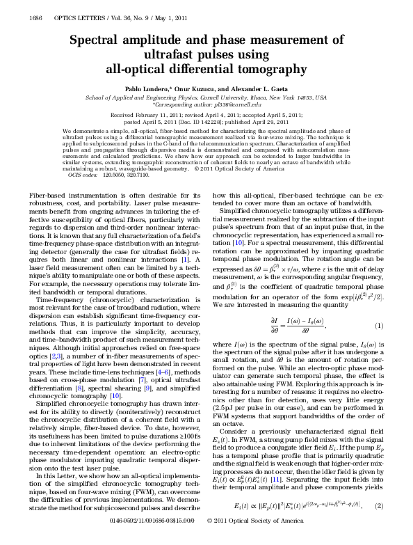 (PDF) Spectral amplitude and phase measurement of ultrafast pulses ...