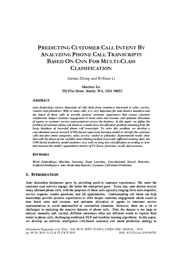 (PDF) Predicting Customer Call Intent by Analyzing Phone Call ...