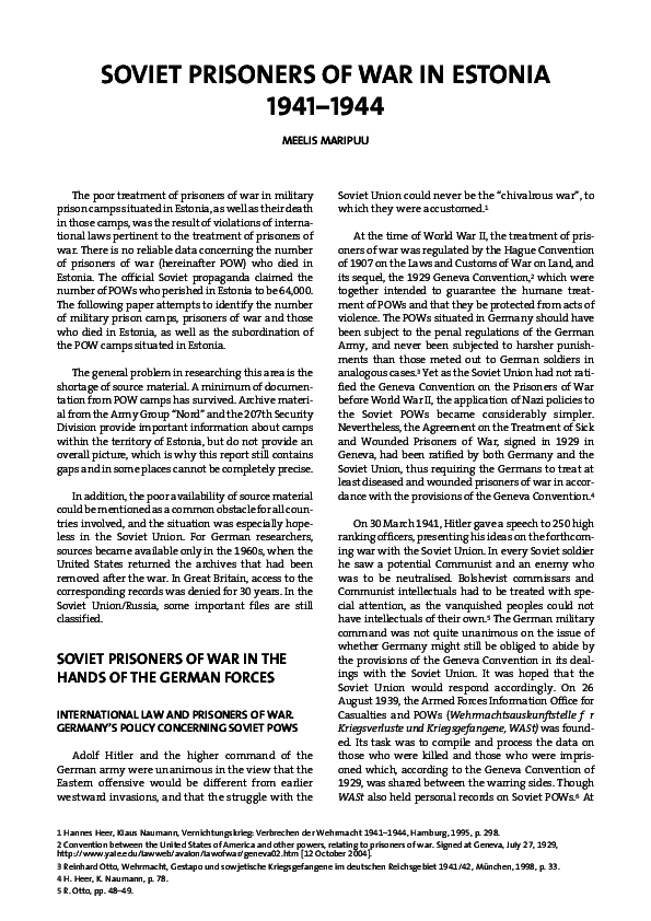 (PDF) SOVIET PRISONERS OF WAR IN ESTONIA 1941–1944