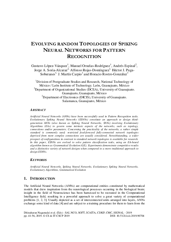(PDF) EVOLVING RANDOM TOPOLOGIES OF SPIKING NEURAL NETWORKS FOR PATTERN ...
