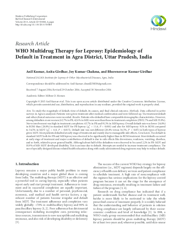 (PDF) WHO Multidrug Therapy for Leprosy Epidemiology of Default in