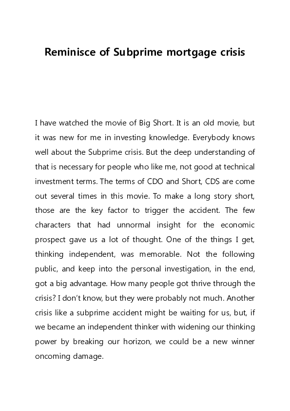 Subprime mortgage crisis essay image