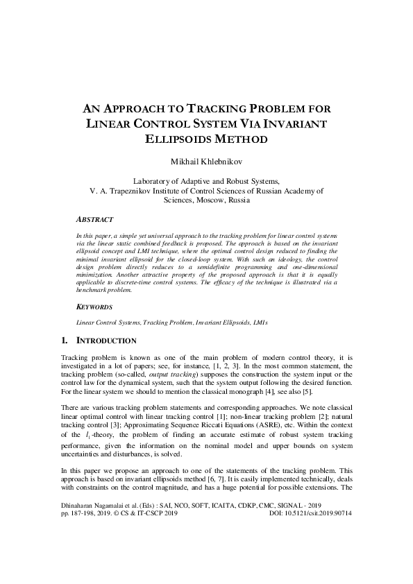 (PDF) AN APPROACH TO TRACKING PROBLEM FOR LINEAR CONTROL SYSTEM VIA ...